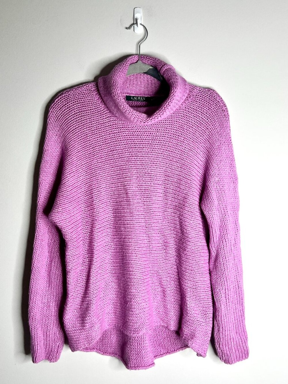 Lauren Ralph Lauren Lilac Turtleneck Chunky Knit Sweater Quiet Luxury Preppy M